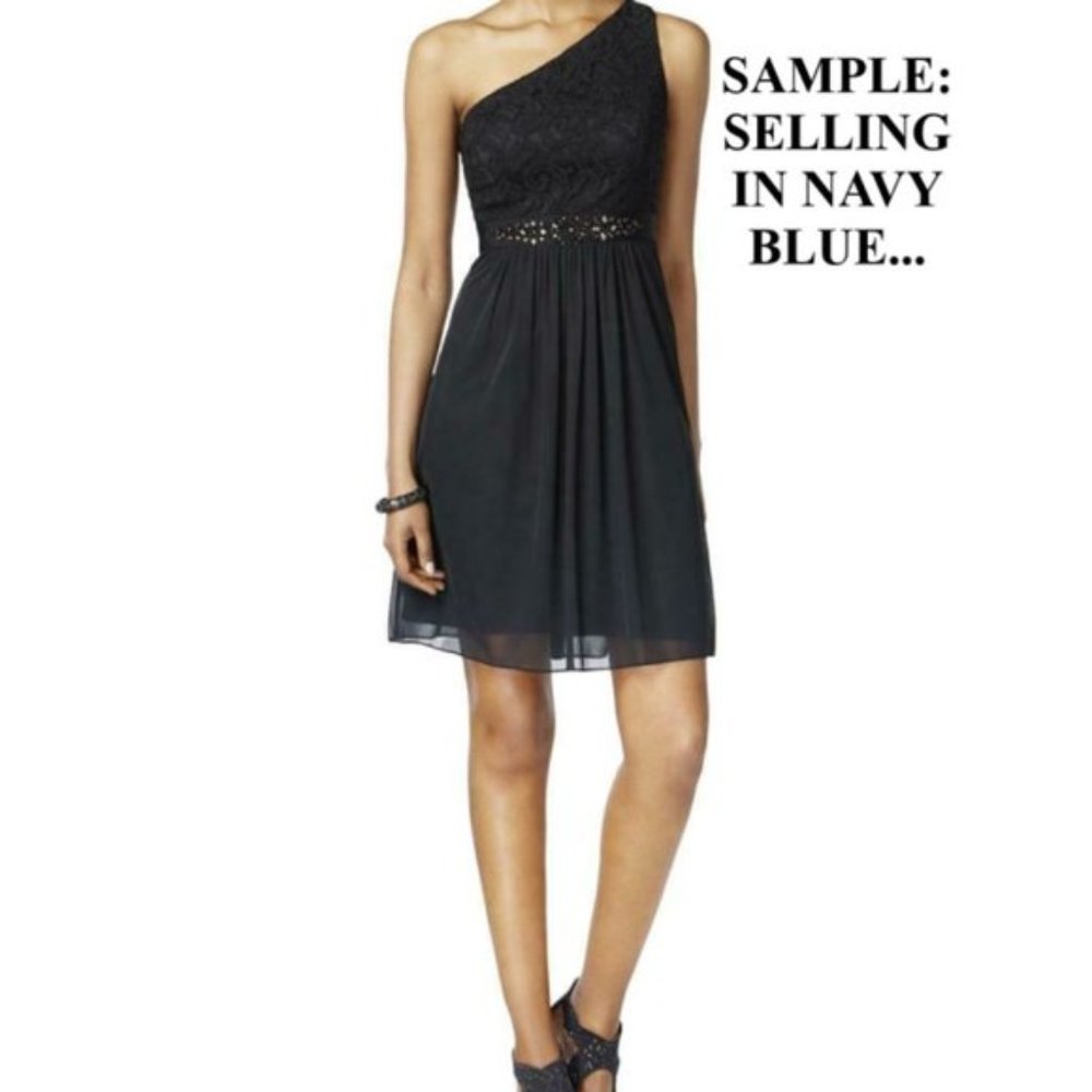 Stylish Navy Blue One Shoulder Short Party Dress